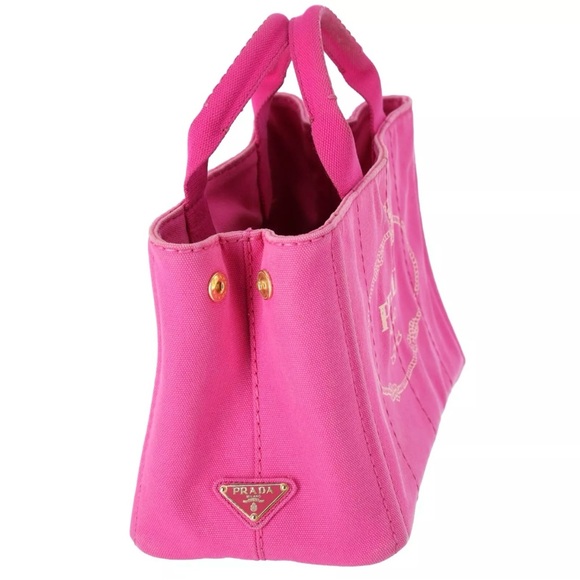 PRADA Canapa Small Canvas Tote Bag Pink Logo - Picture 2 of 10
